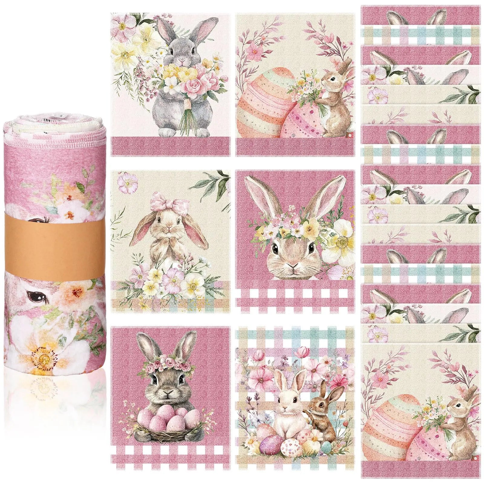 Easter Bunny Reusable Paper Towels 50/30/36Pcs Spring Home Paperless Kitchen Dish Cloths Rabbit Floral Easter Egg Unpaper Hand Towels Absorbent Cotton Sustainable Eco-Friendly Towels Vintage Floral Wipes for Kitchen Cleaning Housewarming Gift Household