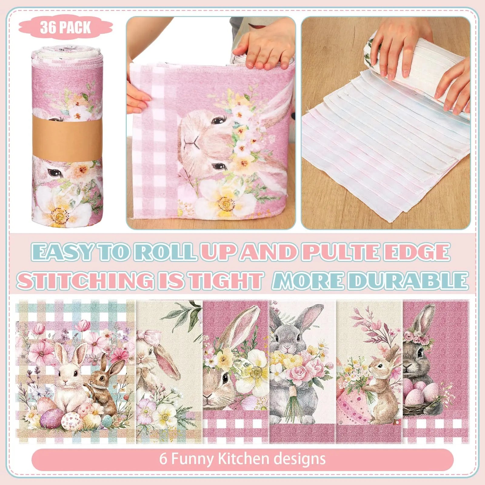 Easter Bunny Reusable Paper Towels 50/30/36Pcs Spring Home Paperless Kitchen Dish Cloths Rabbit Floral Easter Egg Unpaper Hand Towels Absorbent Cotton Sustainable Eco-Friendly Towels Vintage Floral Wipes for Kitchen Cleaning Housewarming Gift Household