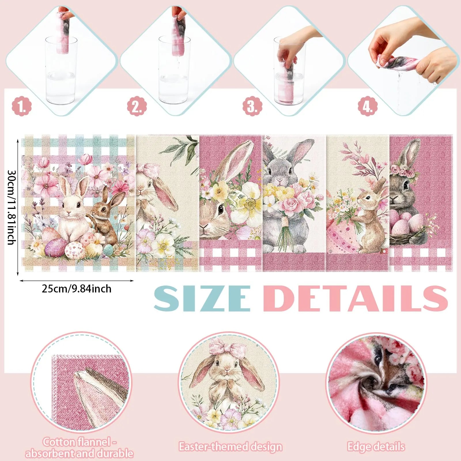 Easter Bunny Reusable Paper Towels 50/30/36Pcs Spring Home Paperless Kitchen Dish Cloths Rabbit Floral Easter Egg Unpaper Hand Towels Absorbent Cotton Sustainable Eco-Friendly Towels Vintage Floral Wipes for Kitchen Cleaning Housewarming Gift Household